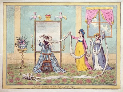 A Lady Putting on Her Cap, Published in 1795 by James Gillray